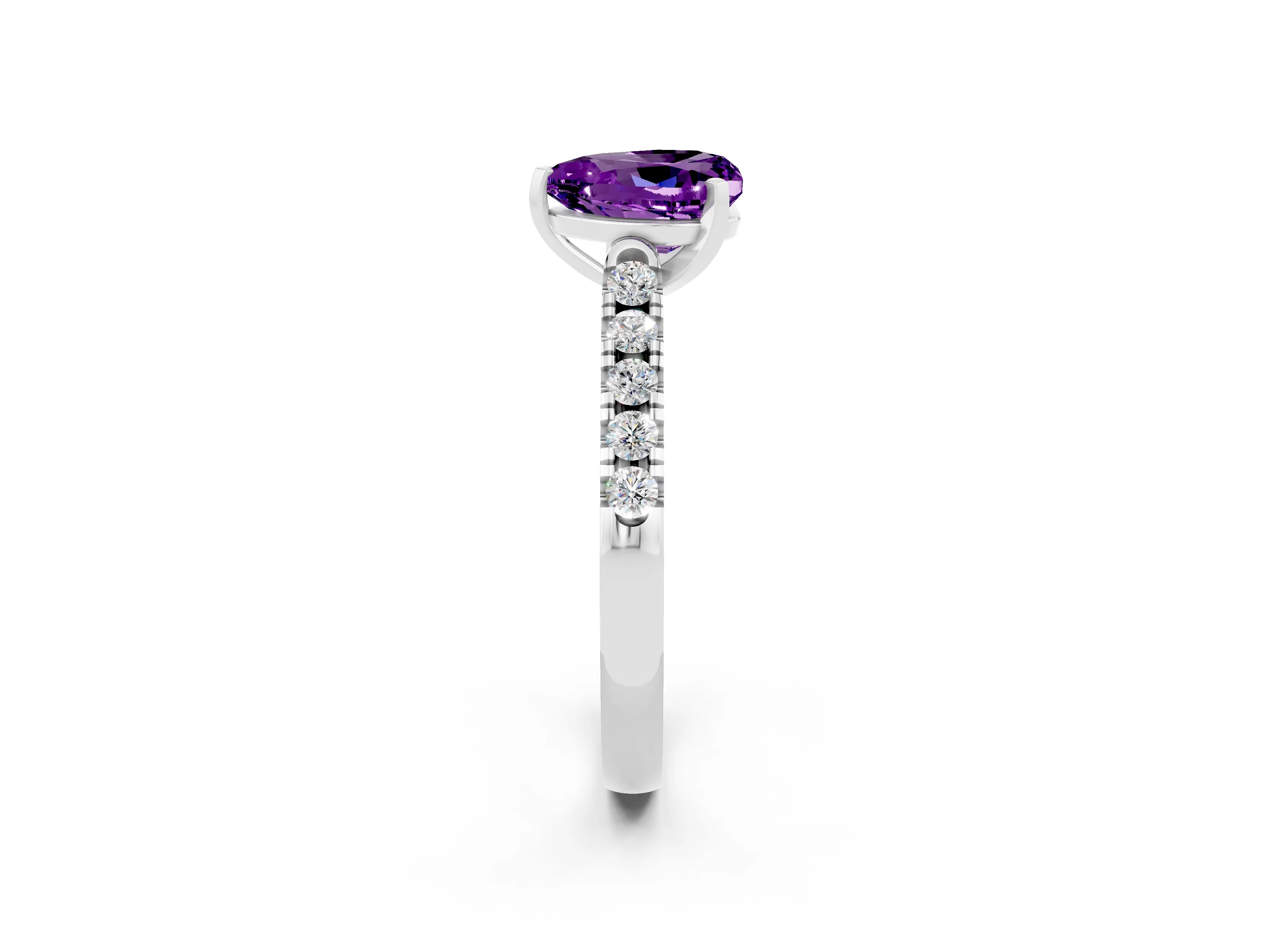 White gold Heart Cut {stone} Solitaire Ring with Pavé Band and Four Prong Setting_2