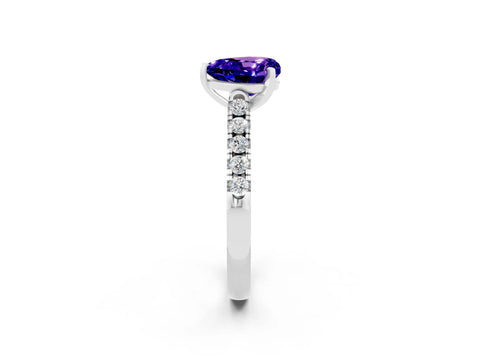 White gold Heart Cut {stone} Solitaire Ring with Pavé Band and Four Prong Setting_2