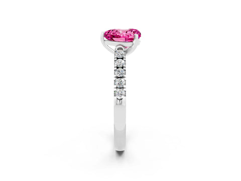 White gold Heart Cut {stone} Solitaire Ring with Pavé Band and Four Prong Setting_2