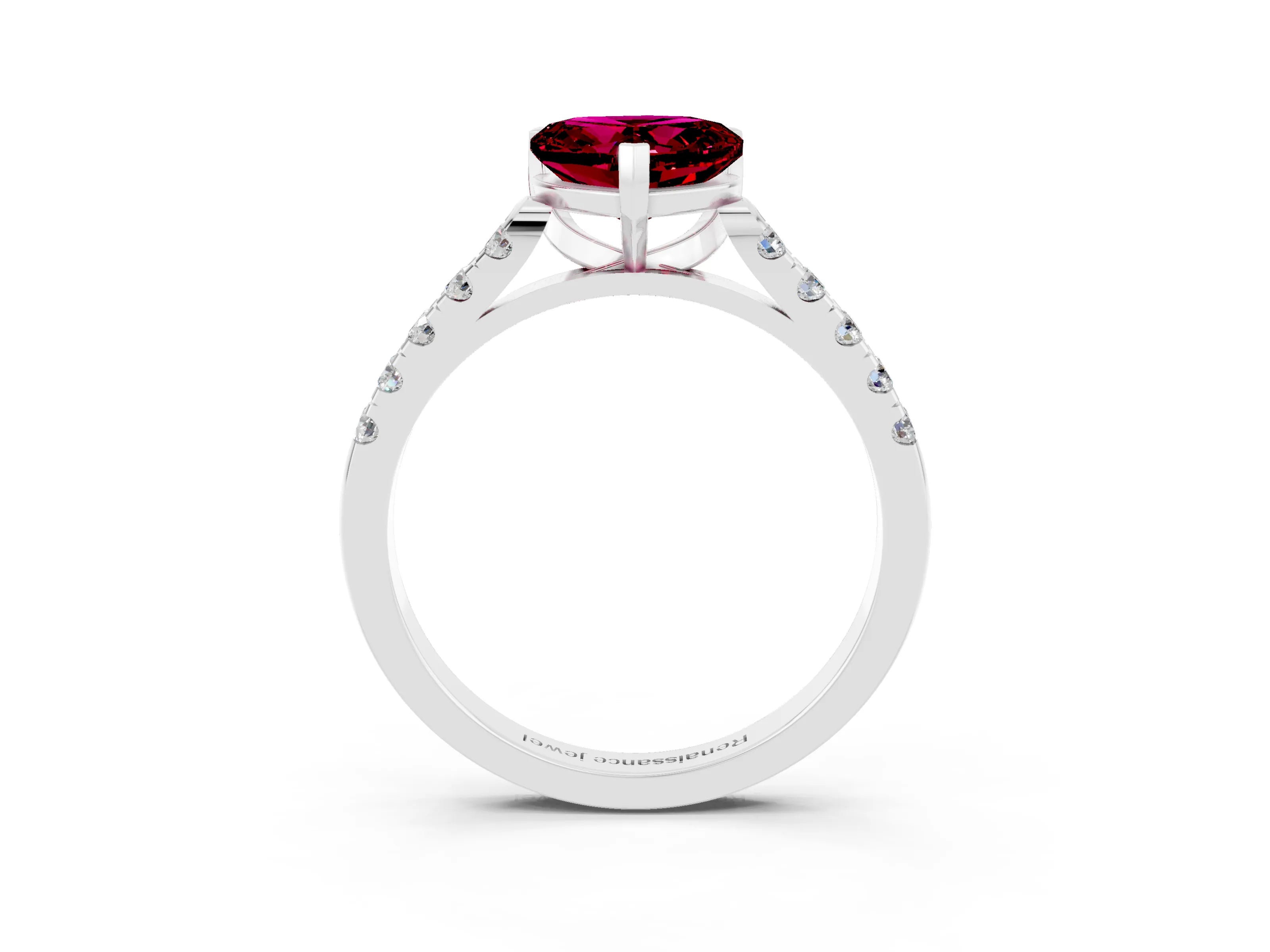 White gold Heart Cut {stone} Solitaire Ring with Pavé Band and Four Prong Setting_3