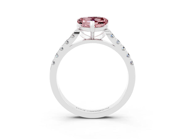 Platinum Heart Cut Morganite Pavé Band Solitaire Ring with Prong Setting