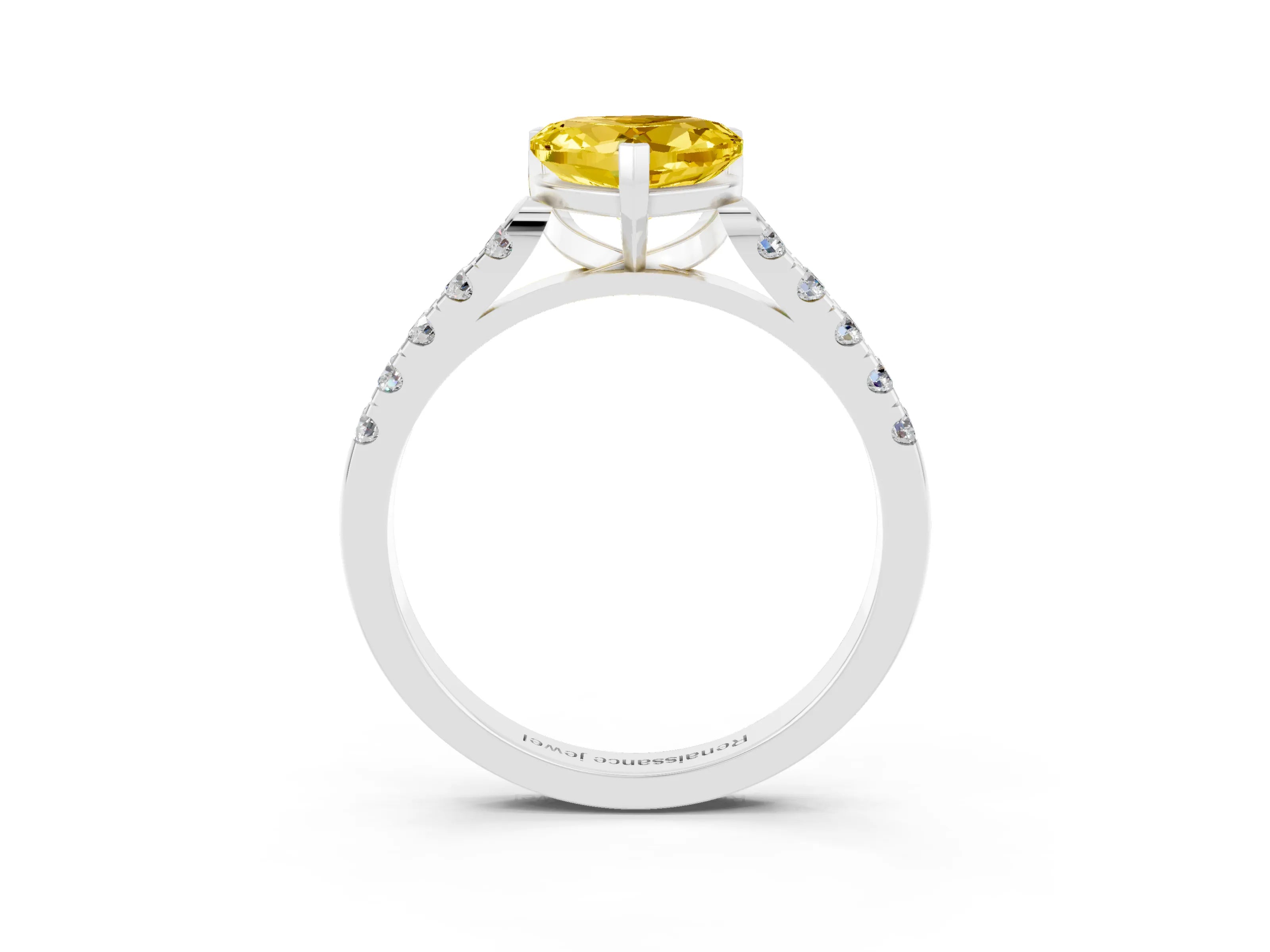 White gold Heart Cut {stone} Solitaire Ring with Pavé Band and Four Prong Setting_3
