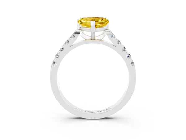 Platinum Heart Cut Yellow Sapphire Pavé Band Solitaire Ring with Prong Setting