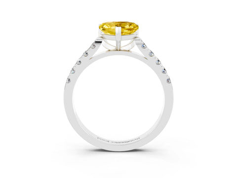 White gold Heart Cut {stone} Solitaire Ring with Pavé Band and Four Prong Setting_3