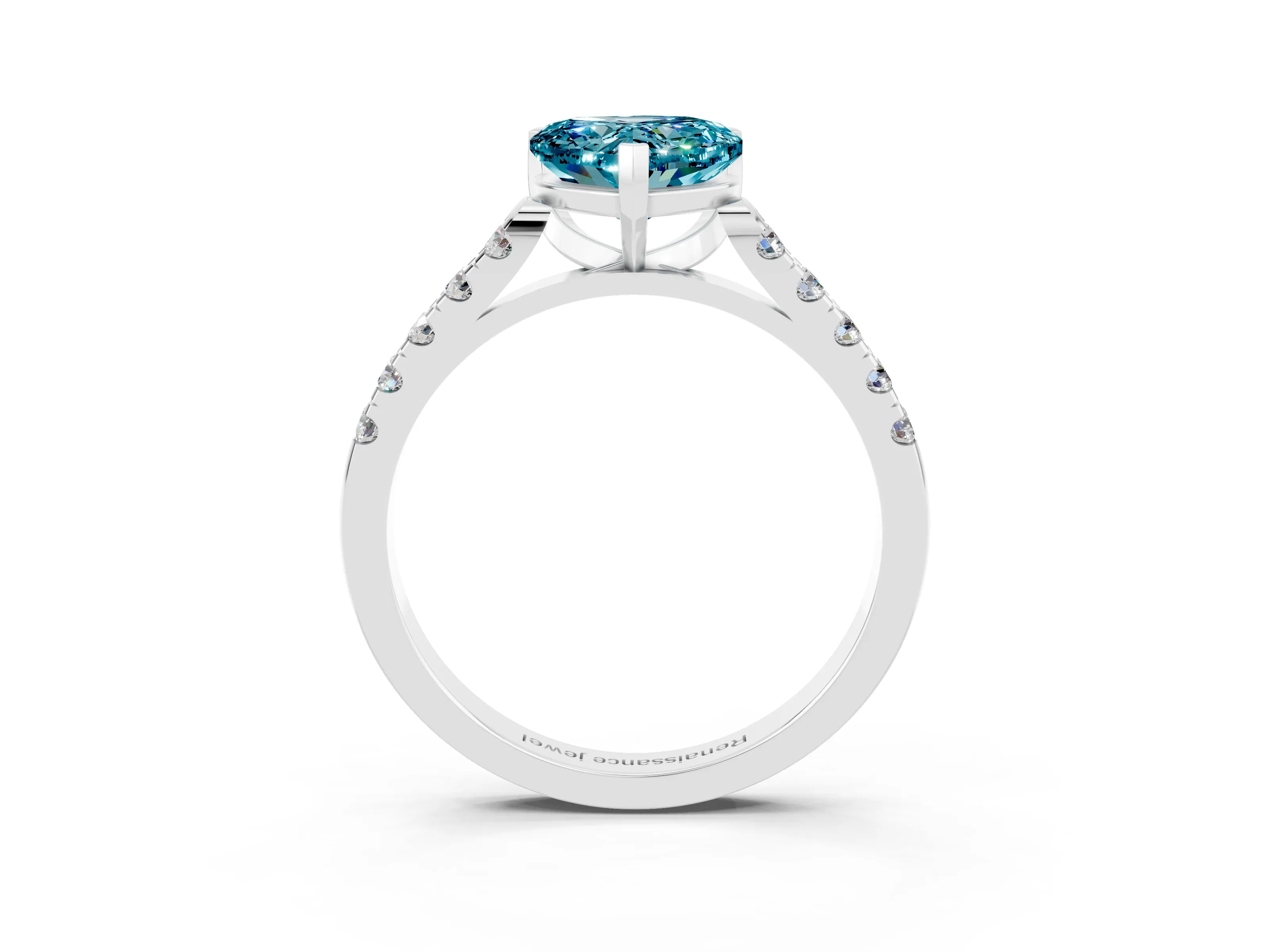 White gold Heart Cut {stone} Solitaire Ring with Pavé Band and Four Prong Setting_3