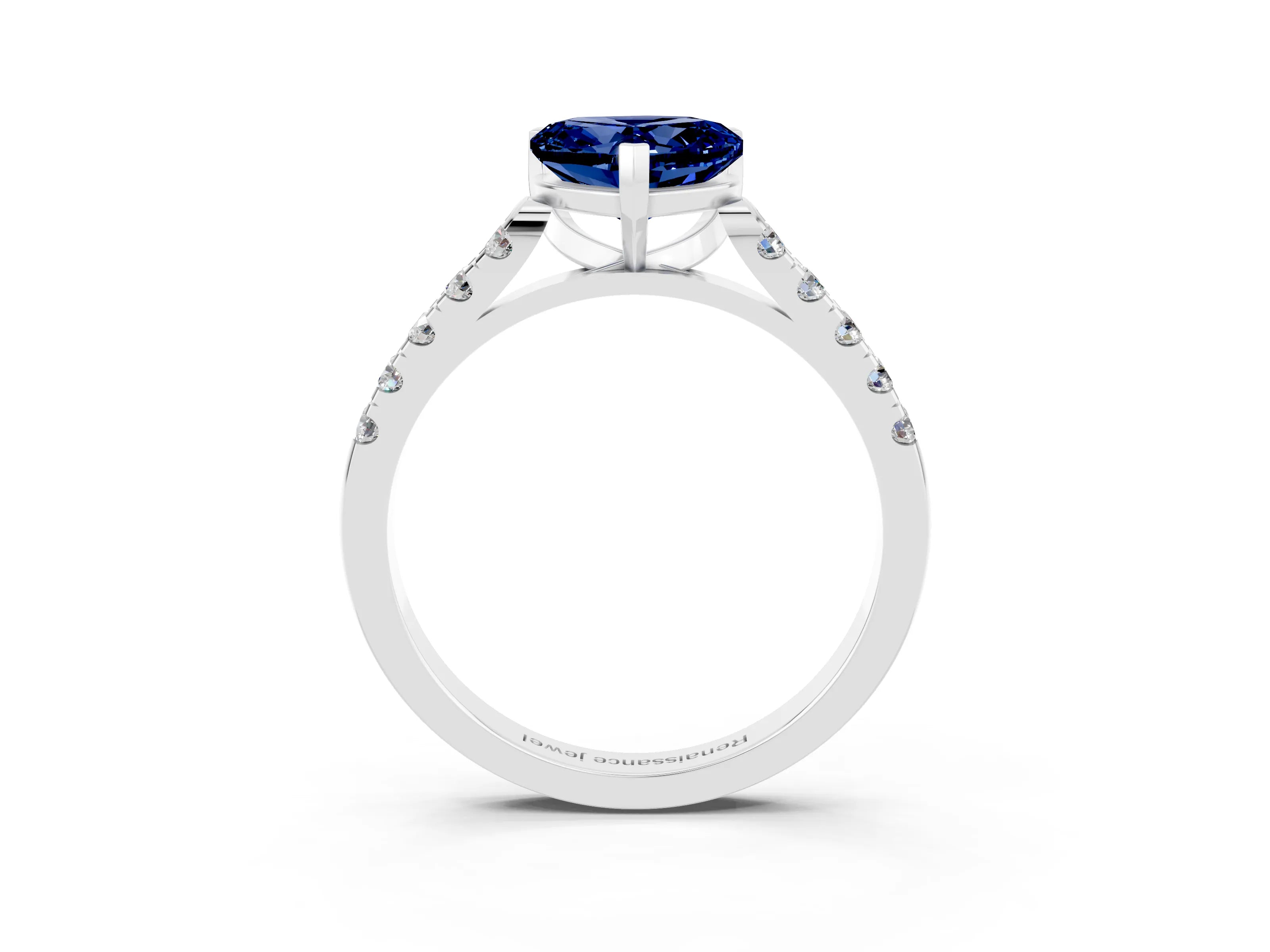 White gold Heart Cut {stone} Solitaire Ring with Pavé Band and Four Prong Setting_3