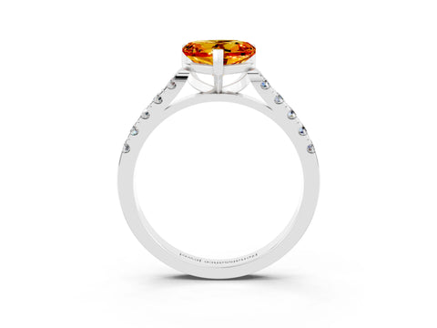 White gold Heart Cut {stone} Solitaire Ring with Pavé Band and Four Prong Setting_3