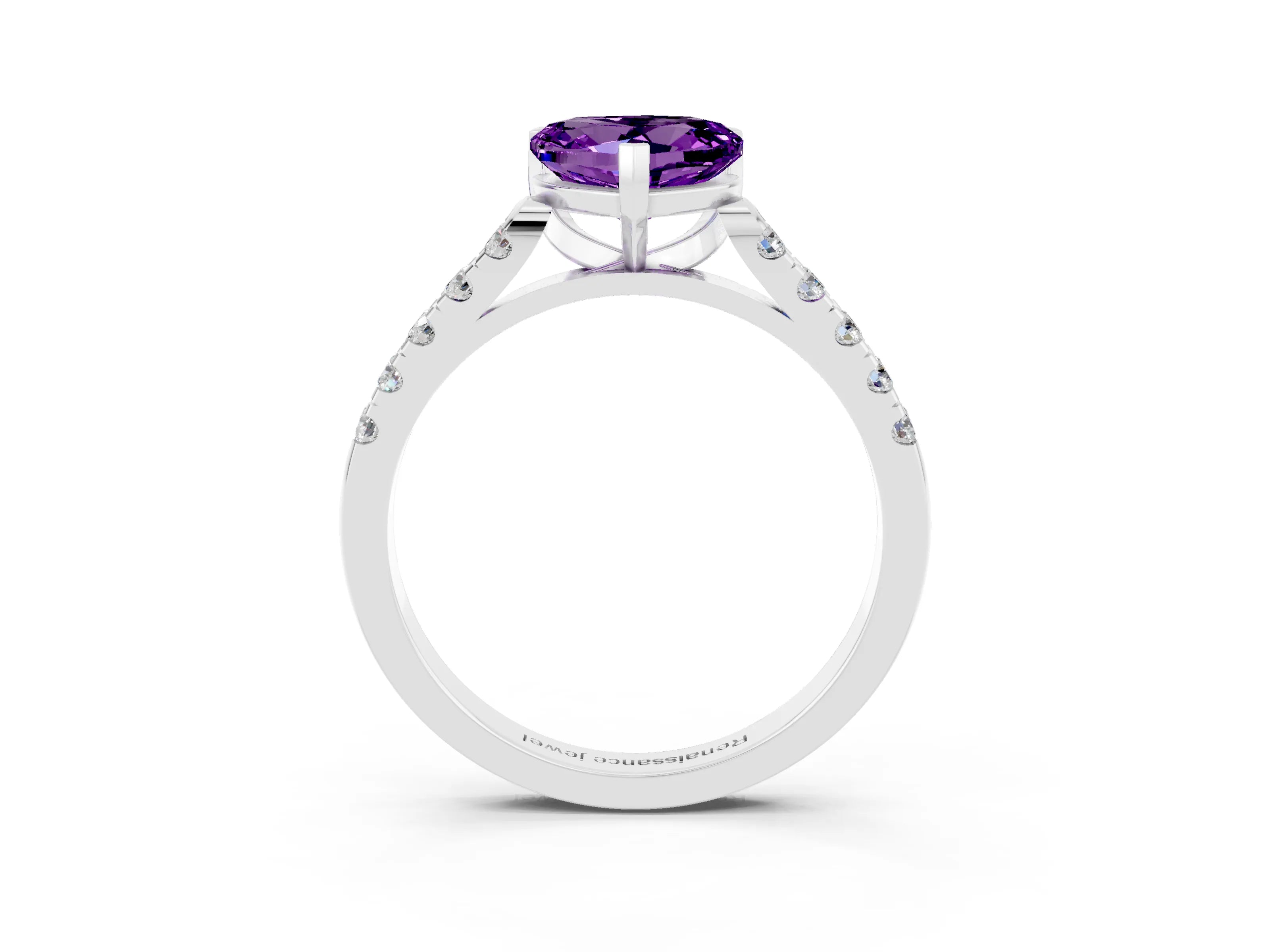 White gold Heart Cut {stone} Solitaire Ring with Pavé Band and Four Prong Setting_3