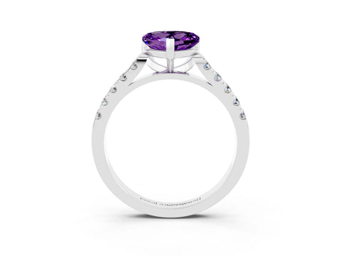 White gold Heart Cut {stone} Solitaire Ring with Pavé Band and Four Prong Setting_3
