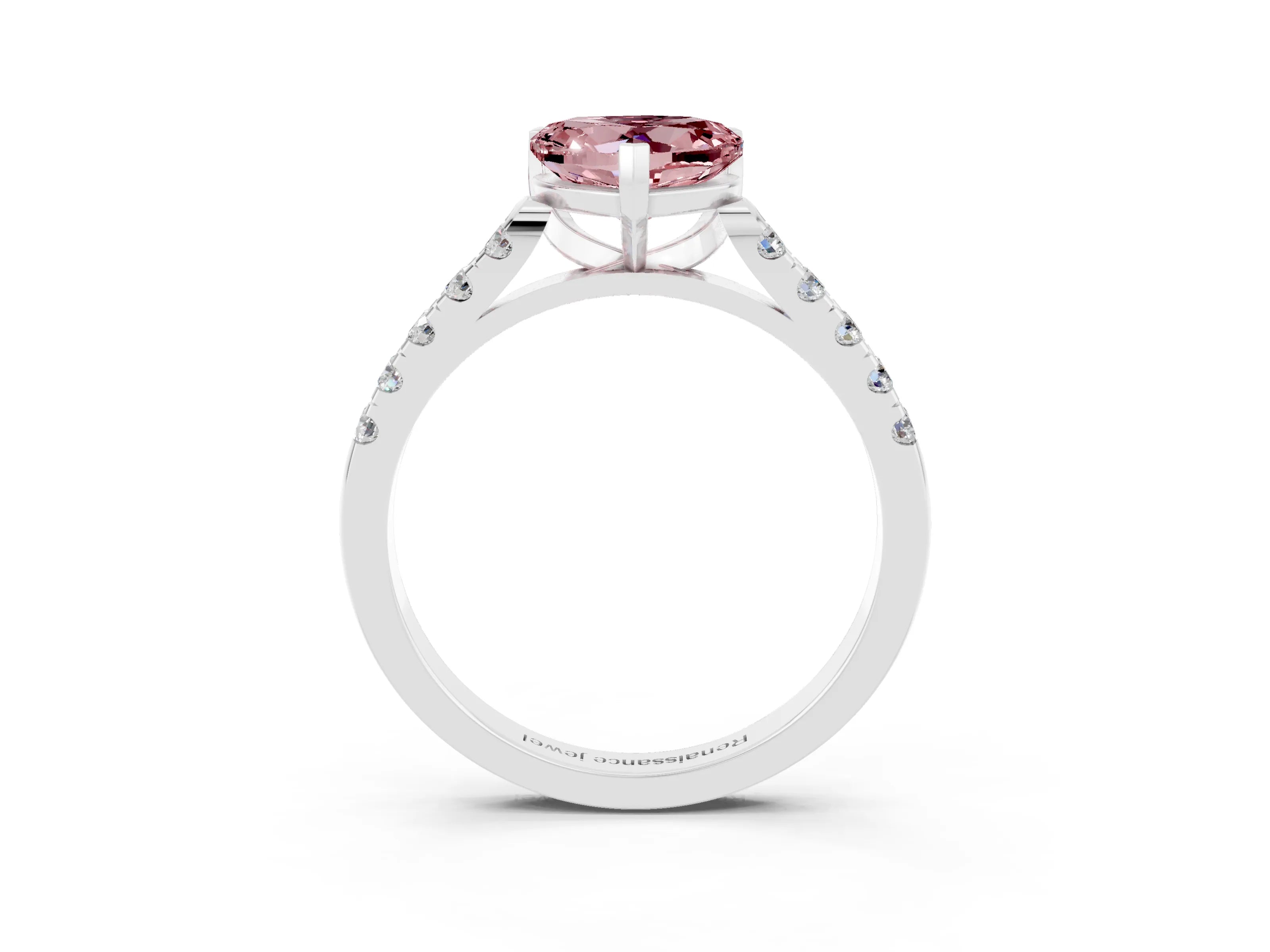 White gold Heart Cut {stone} Solitaire Ring with Pavé Band and Four Prong Setting_3