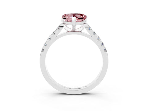 White gold Heart Cut {stone} Solitaire Ring with Pavé Band and Four Prong Setting_3