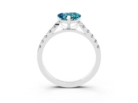 White gold Heart Cut {stone} Solitaire Ring with Pavé Band and Four Prong Setting_3