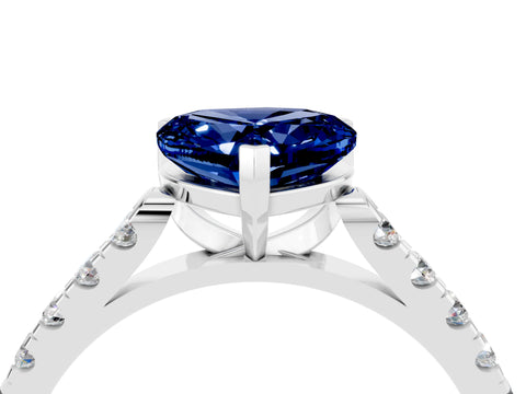 White gold Heart Cut {stone} Solitaire Ring with Pavé Band and Four Prong Setting_4