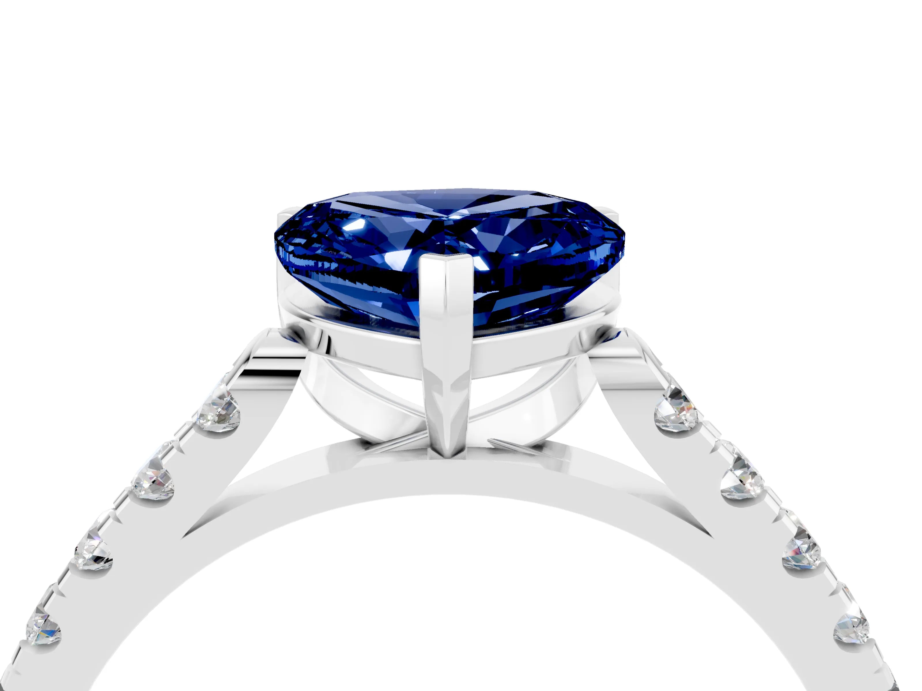 White gold Heart Cut {stone} Solitaire Ring with Pavé Band and Four Prong Setting_4