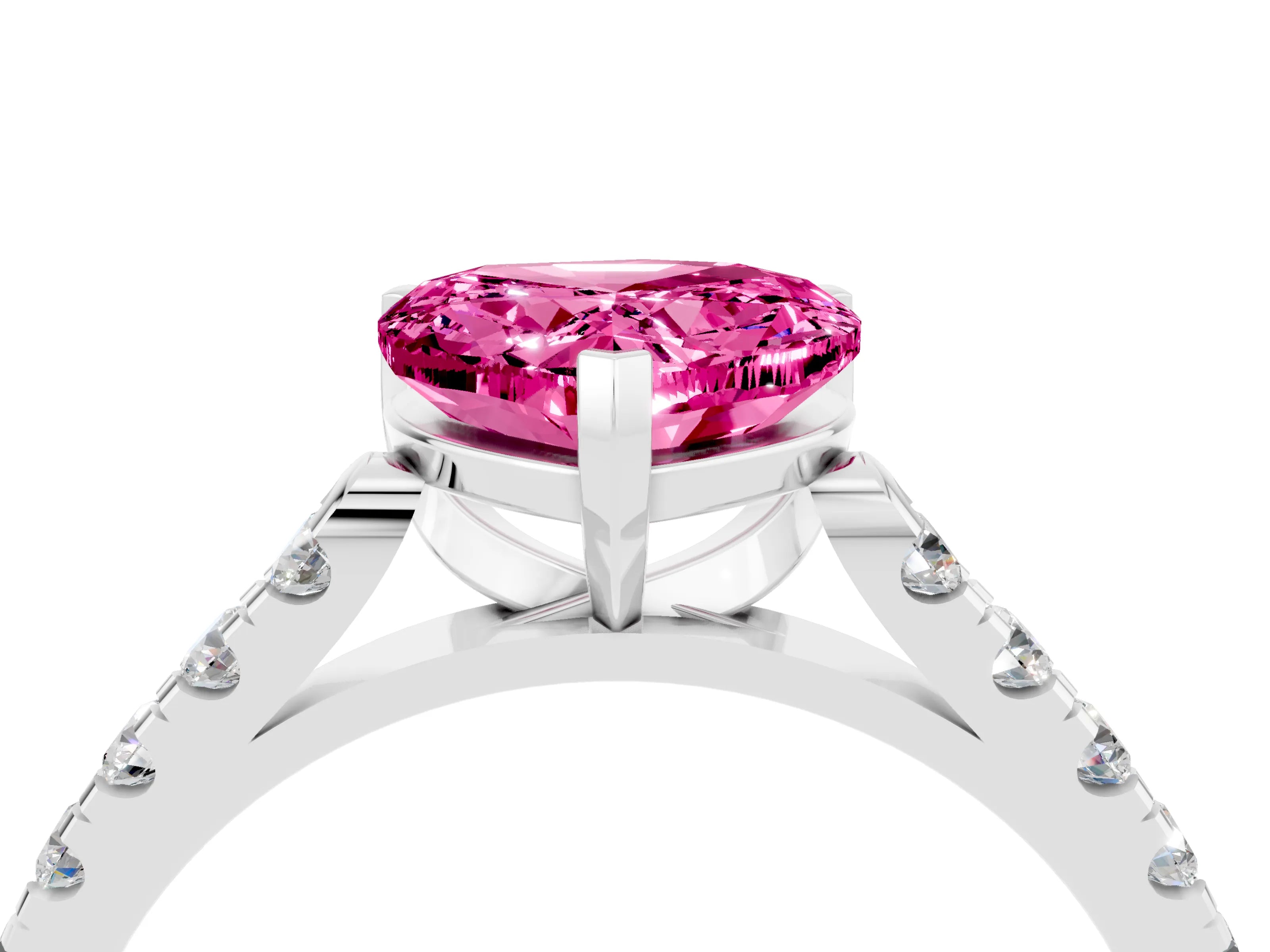 White gold Heart Cut {stone} Solitaire Ring with Pavé Band and Four Prong Setting_4