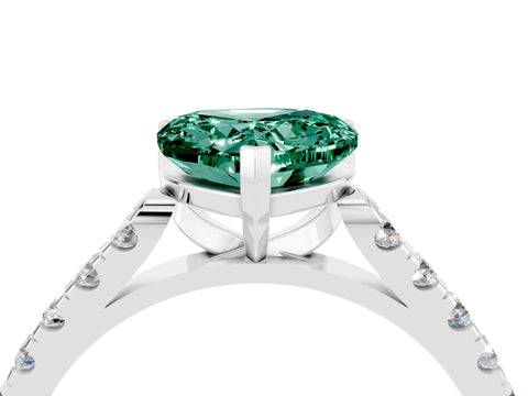 White gold Heart Cut {stone} Solitaire Ring with Pavé Band and Four Prong Setting_4