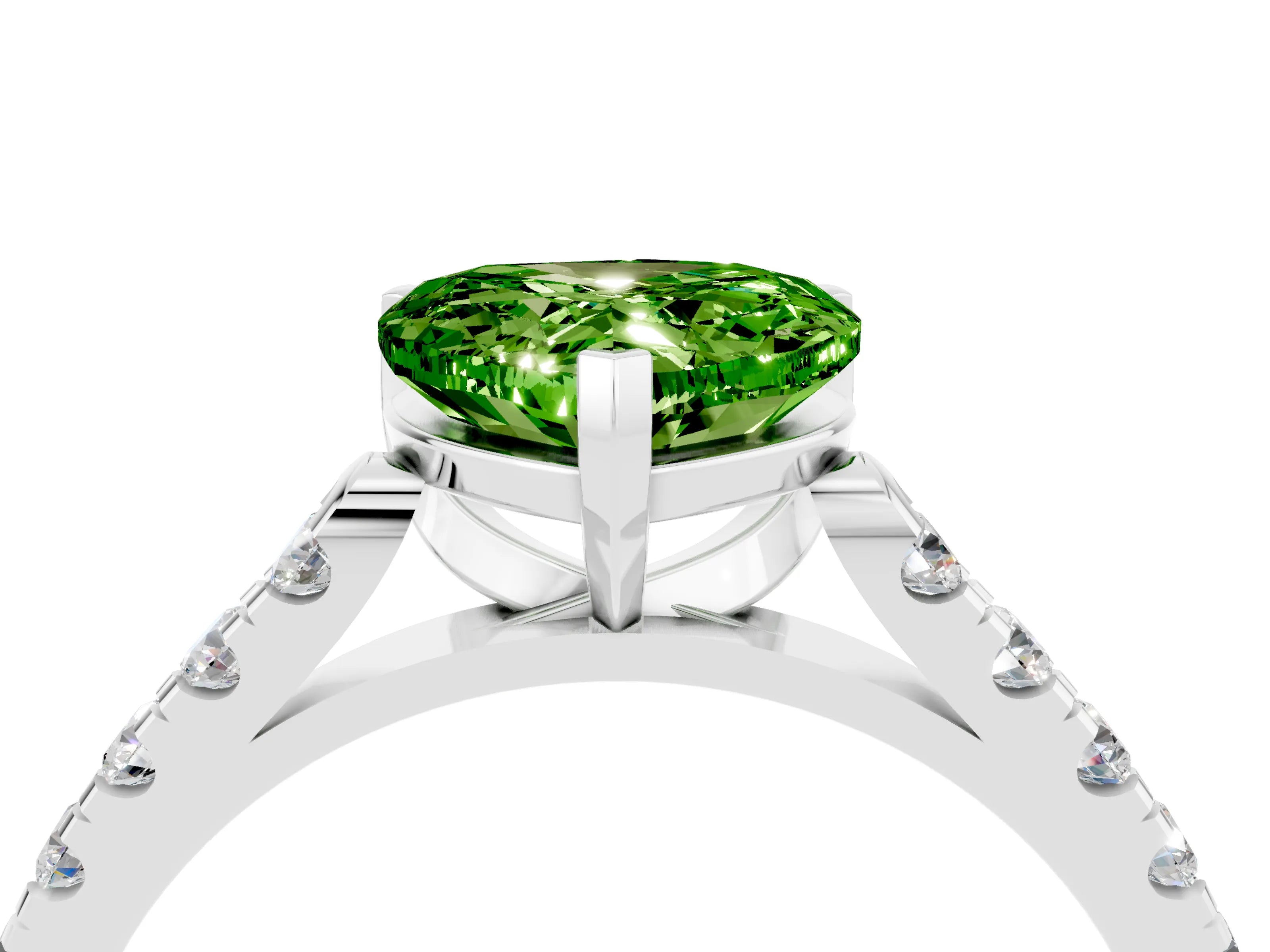 White gold Heart Cut {stone} Solitaire Ring with Pavé Band and Four Prong Setting_4