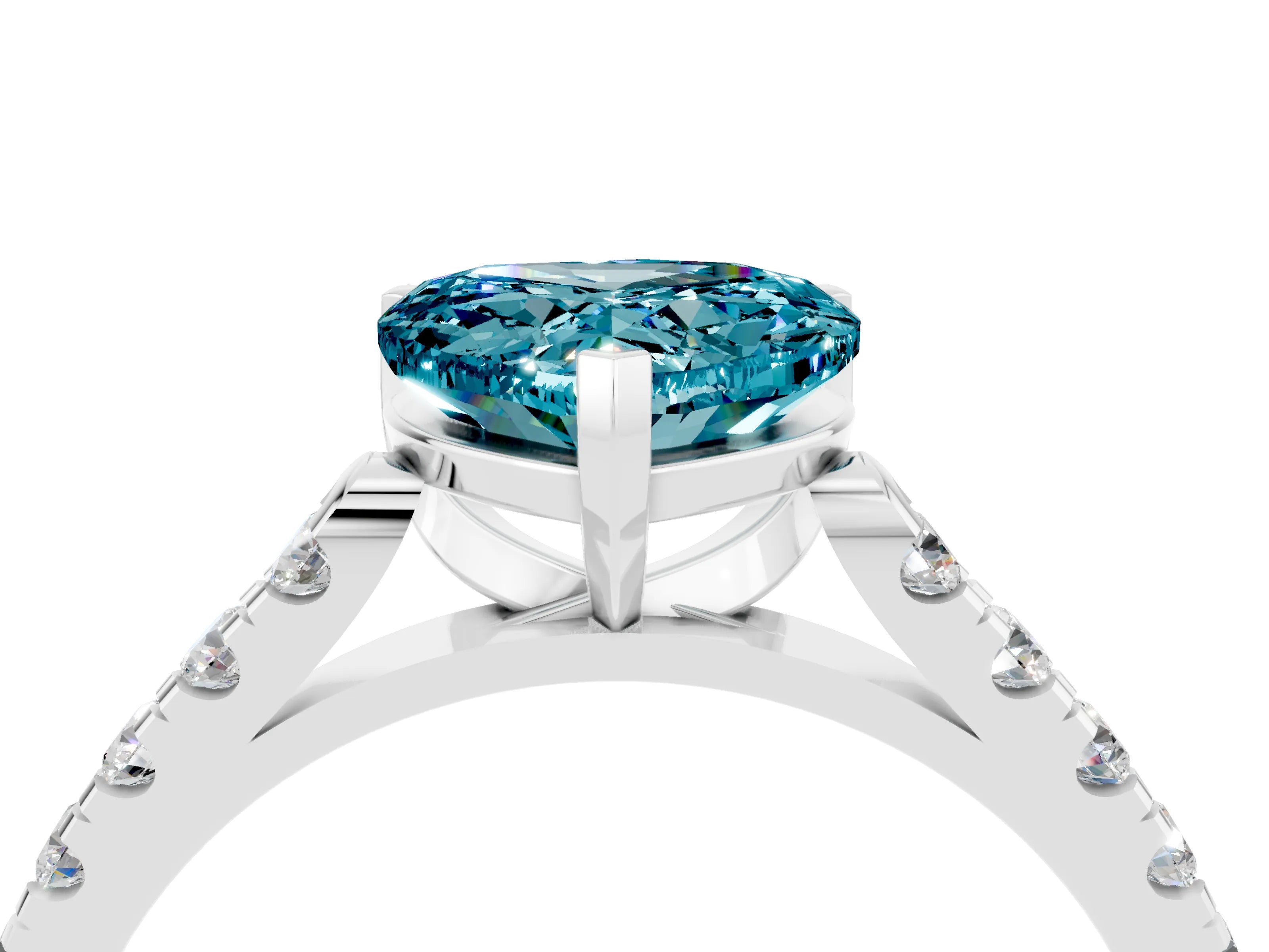 White gold Heart Cut {stone} Solitaire Ring with Pavé Band and Four Prong Setting_4