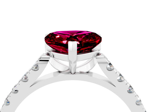 White gold Heart Cut {stone} Solitaire Ring with Pavé Band and Four Prong Setting_4
