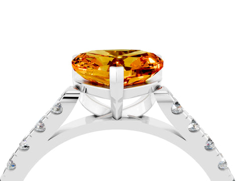 White gold Heart Cut {stone} Solitaire Ring with Pavé Band and Four Prong Setting_4