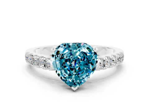 White gold Heart Cut {stone} Solitaire Ring with Pavé Band and Four Prong Setting