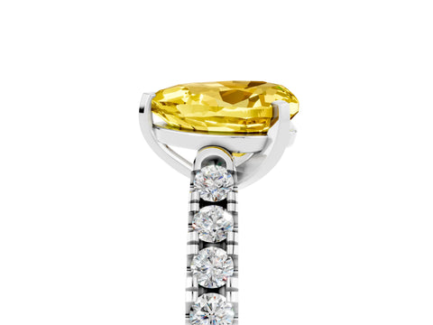 White gold Heart Cut {stone} Solitaire Ring with Pavé Band and Four Prong Setting_5