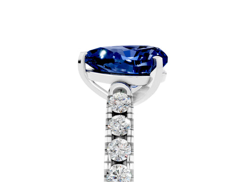 White gold Heart Cut {stone} Solitaire Ring with Pavé Band and Four Prong Setting_5