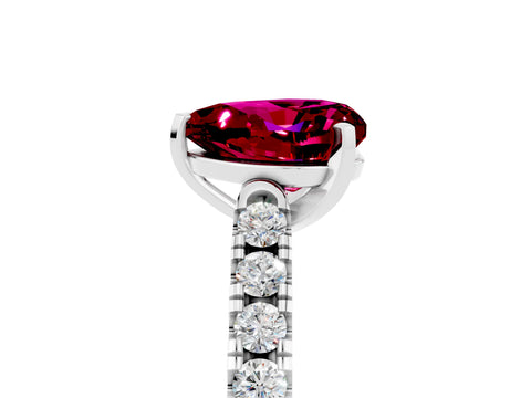 White gold Heart Cut {stone} Solitaire Ring with Pavé Band and Four Prong Setting_5