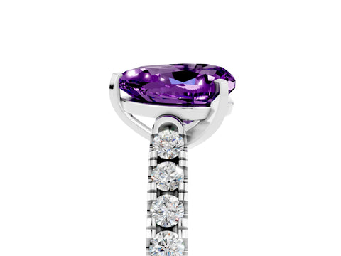 White gold Heart Cut {stone} Solitaire Ring with Pavé Band and Four Prong Setting_5
