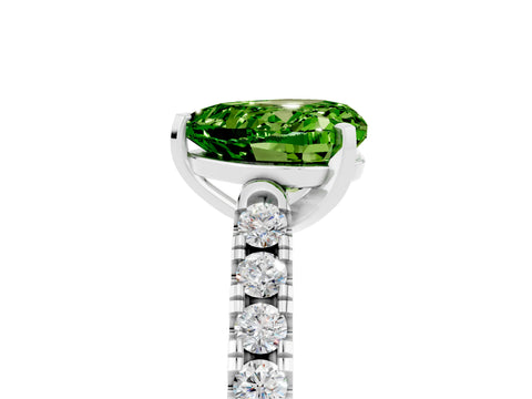 White gold Heart Cut {stone} Solitaire Ring with Pavé Band and Four Prong Setting_5