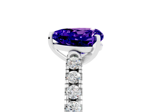 White gold Heart Cut {stone} Solitaire Ring with Pavé Band and Four Prong Setting_5