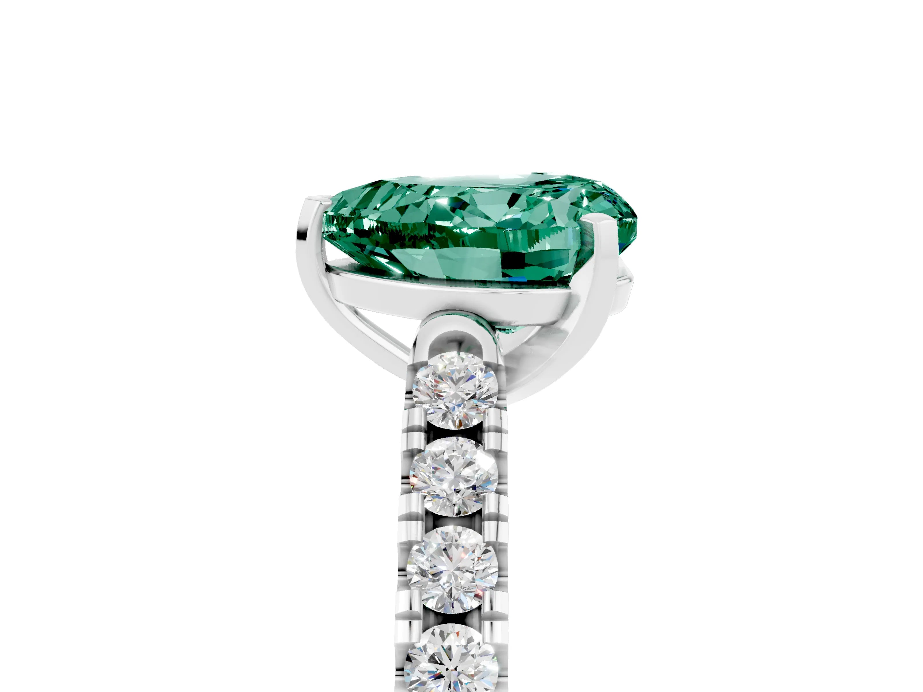 White gold Heart Cut {stone} Solitaire Ring with Pavé Band and Four Prong Setting_5