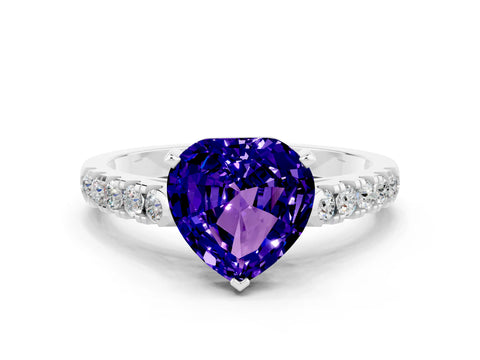 White gold Heart Cut {stone} Solitaire Ring with Pavé Band and Four Prong Setting