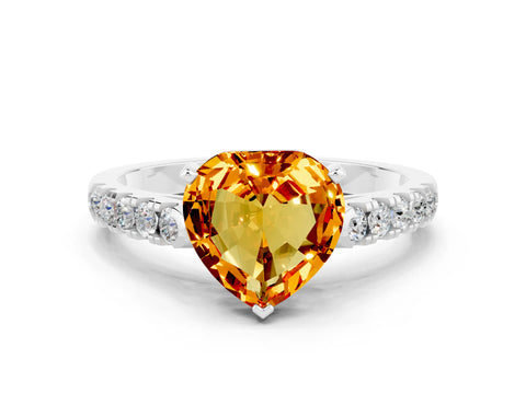 White gold Heart Cut {stone} Solitaire Ring with Pavé Band and Four Prong Setting