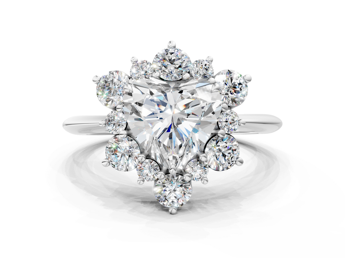 White gold Heart Diamond Cluster Halo Ring with Solitaire Band and Four-Prong Setting_20
