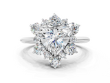 White gold Heart Diamond Cluster Halo Ring with Solitaire Band and Four-Prong Setting_20