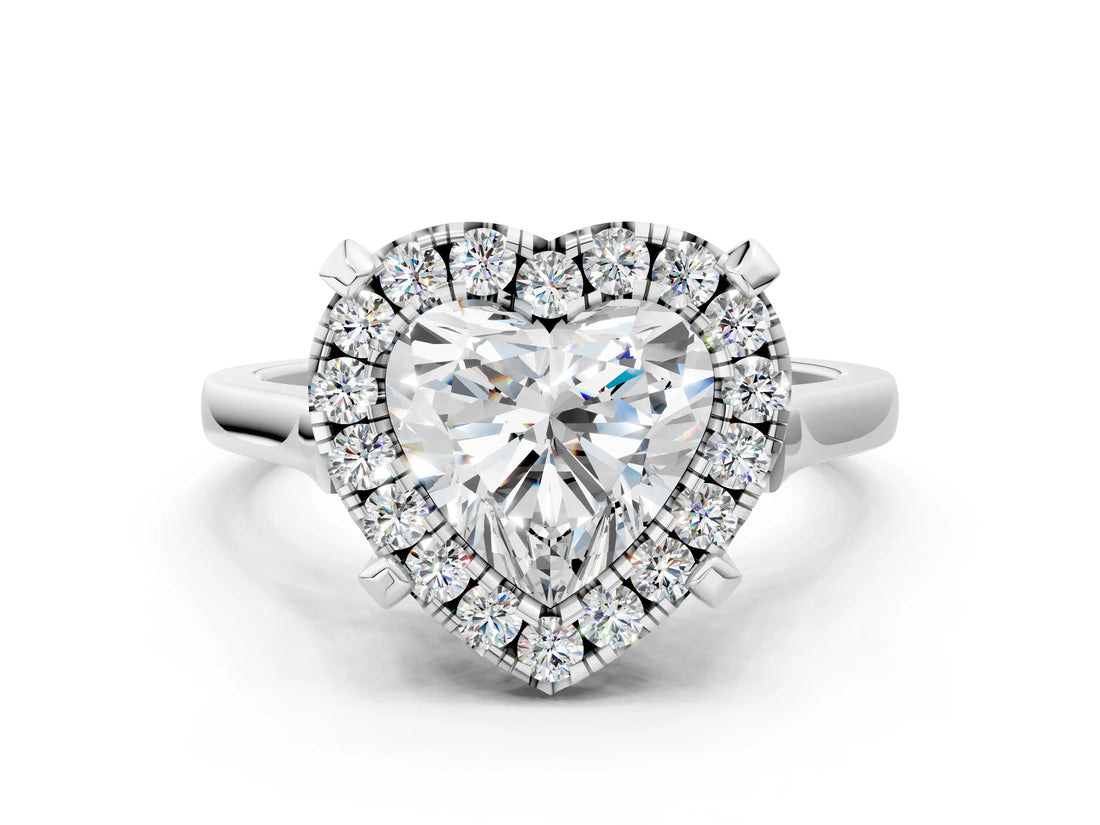 White gold Heart Diamond Cluster Halo Solitaire with Four-Prong Setting_76