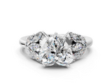 White gold Heart Diamond Cluster Leaf Design Ring with Prong Setting_65