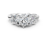 White gold Heart Diamond Floral Cluster Ring with Solitaire Band and Prong Setting_74