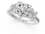 White gold Heart Diamond Floral Cluster Ring with Solitaire Band and Prong Setting_87