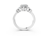 White gold Heart Diamond Floral Cluster Ring with Solitaire Band and Prong Setting_89