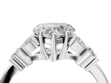 White gold Heart Diamond Floral Cluster Ring with Solitaire Band and Prong Setting_90