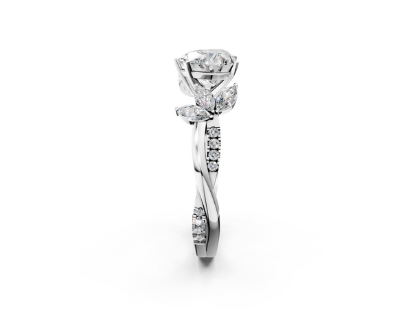 White gold Heart Diamond Floral Vine Solitaire Engagement Ring