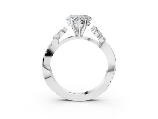 White gold Heart Diamond Floral Vine Solitaire Engagement Ring