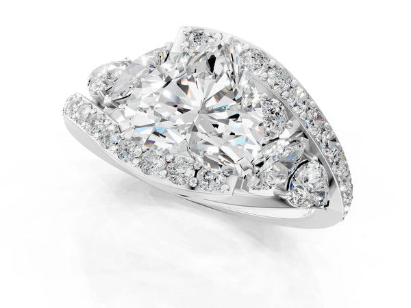 White Gold Heart-Shaped Bypass Engagement Ring Setting with Marquise and Pear Side Stones and Pave