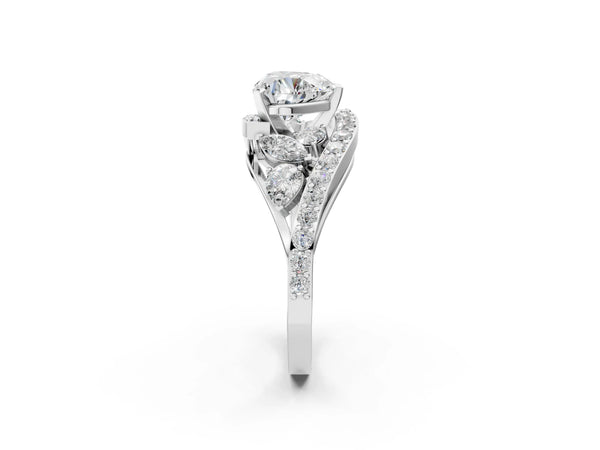 White Gold Heart-Shaped Bypass Engagement Ring Setting with Marquise and Pear Side Stones and Pave