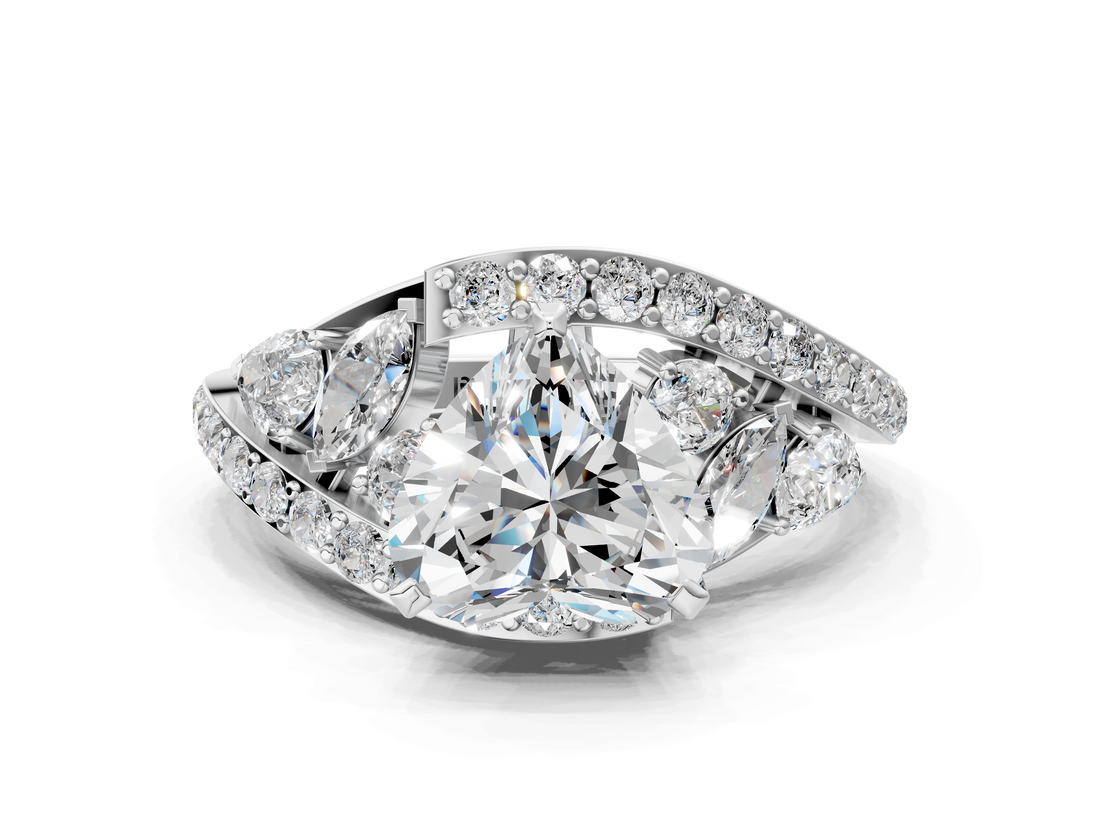 White gold Heart Diamond Halo Ring with Marquise and Pavé Band in Prong Setting_66