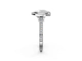 White gold Heart Diamond Halo Ring with Milgrain Frame and Pavé Band 2