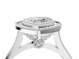 White gold Heart Diamond Halo Ring with Milgrain Frame and Pavé Band 4