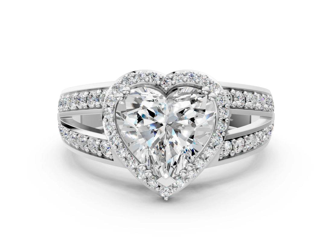 White gold Heart Diamond Halo Ring with Split Shank Pavé Band and Four-Prong Setting_6